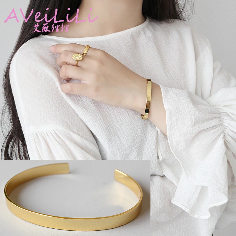 

925 sterling silver Bangles jewelry 6mm glossy open circle Bangles Yellow gold woman