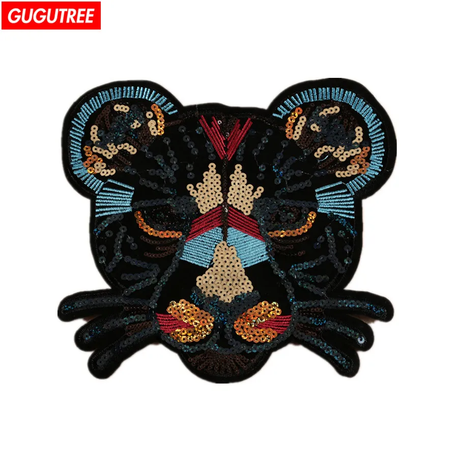 GUGUTREE искусственная вышивка большие тигровые нашивки на спину значки в форме