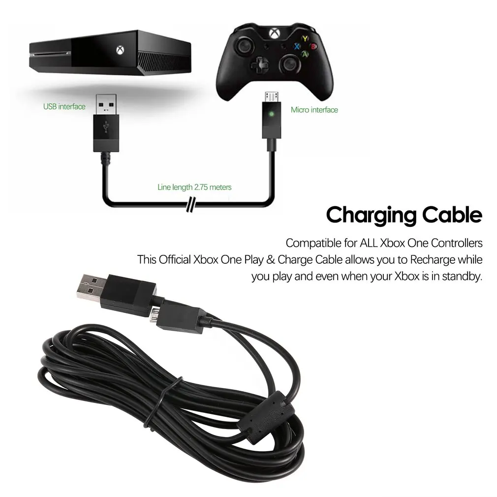 Micro USB Plug Play & Charge Pad контроллер зарядный кабель для Xbox One 2 75 M|Кабели| |