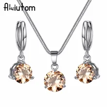

ALIUTOM 8 Colors Jewelry Sets for Women Round Cubic Zircon Hypoallergenic Copper Necklace/Earrings Jewelry Sets Wholesale