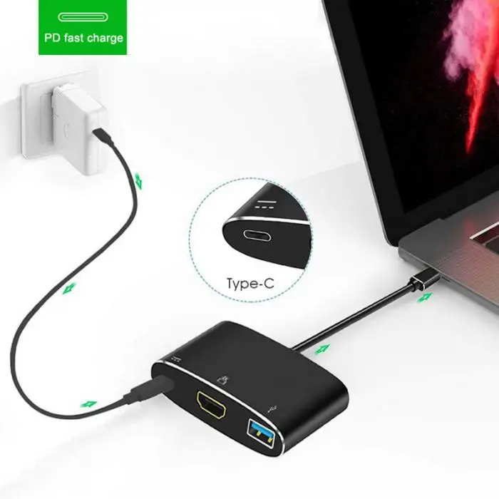 3 в 1 type-C к HDMI/USB C/DP концентратор адаптер конвертер кабель для MacBook, ПК, ноутбук EM88