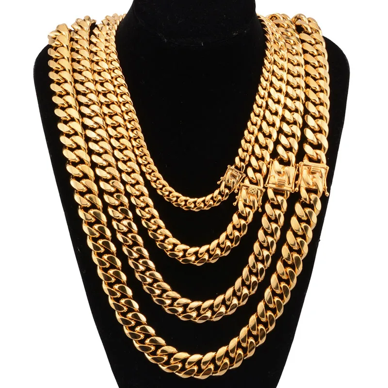 

Mens Necklaces Stainless Steel Chains Gold Necklace for Men Women Cuban chain faucet buckle necklace 8/10/12/14/16/18 mm