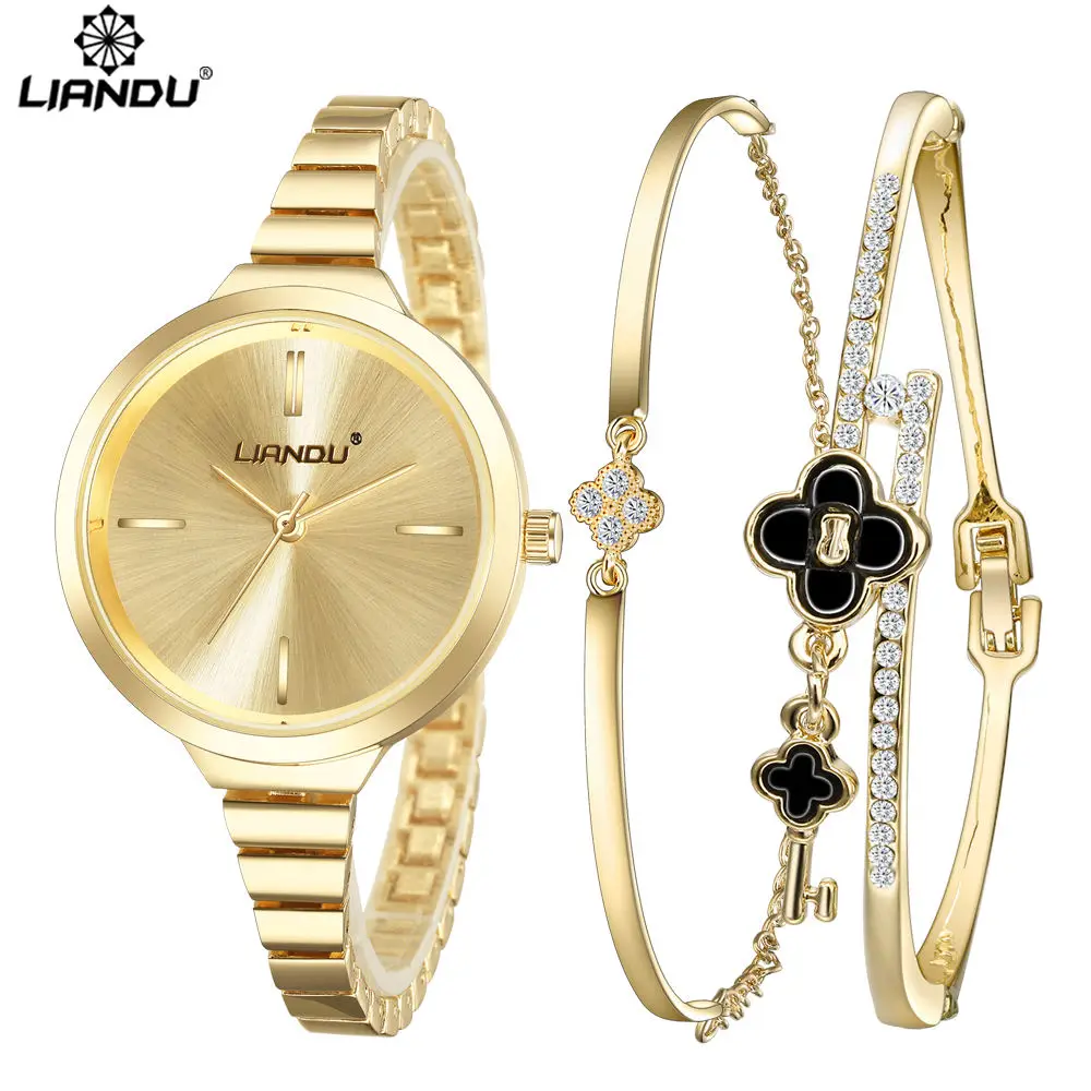 LIANDU Top Brand Women casual Watch Jewelry Quartz Bracelet Watch Set ladies Dress Minimalist