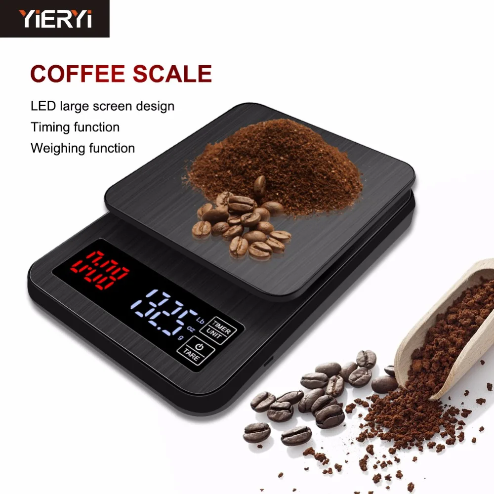 

yieryi Mini LCD Digital Electronic Drip Coffee Scale with Timer 3kg 5kg 0.1g Digital coffee weight Household Drip Scale Timer