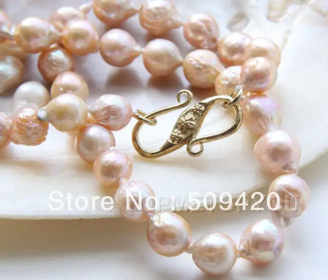 

Free Shippingbeautiful! 10mm Natural pink Reborn Keshi pearls necklace