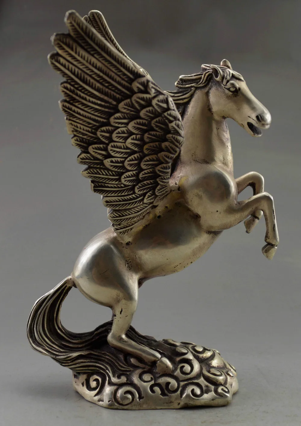 

Metal Crafts Collectible Decorated Old Handwork Tibet Silver Carved Big Horse Flying Statue fast SHIPPING