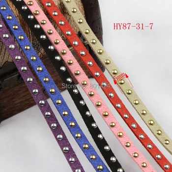 

free shipping 6M 87-31 0.5mm (L*W) WOMENS Rivet Trimmed LEATHER Wrap Velvet Casual Cord for DIY Jewelry Making
