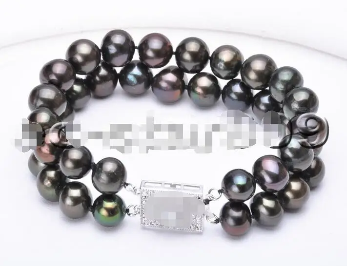

Hot selling free shipping********2row 8" 11mm Black Round freshwater pearl bracelet