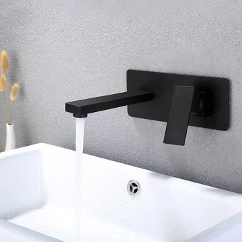 

MTTUZK Matte Black Solid Brass Single Handle Wall Mounted Bathroom Sink Faucet Hot and Cold Basin Faucet Brushed Gold Mixer Tap