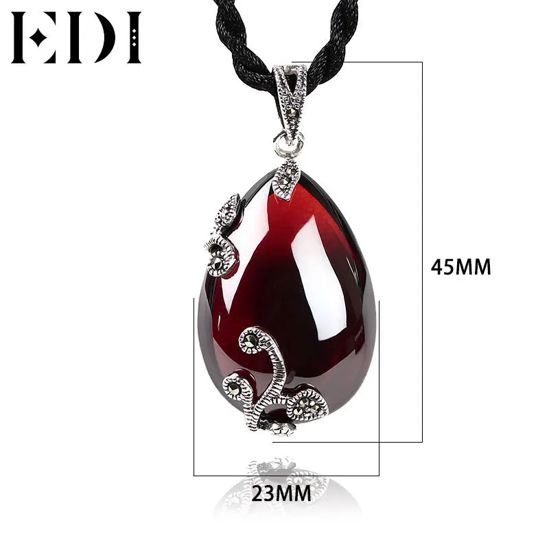 EDI Red Garnet Gemstone 925 Sterling Silver Pendants Necklace For Women Flower Shape Bijoux Fine Jewelry