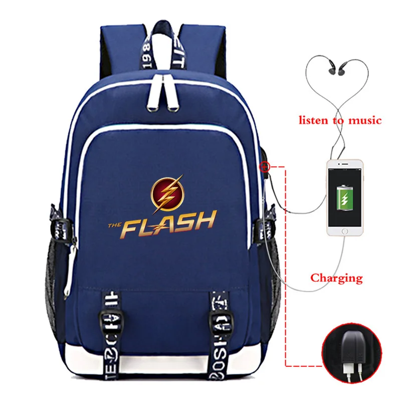 The Flash USB Backpack Laptop Bags Student School Bags Bookbag DC Comics Teens Shoulder Travel Bags