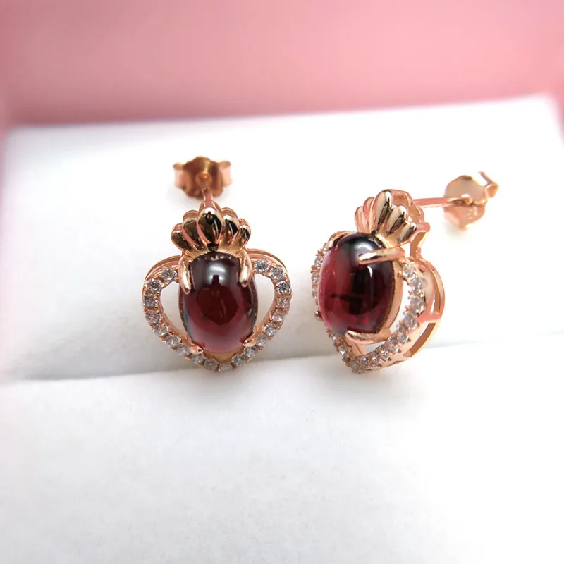 

Rosalie,Heart shape natural gemstone earring with Red garnet oval 6*8 4.2ct gemstone 925 sterling silver fine jewelry for women