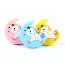 1 pçs 54mm silicone lua unicórnio mordedores do bebê roedor diy mastigar colar chupeta corrente pingente grau alimentício silicone bpa livre