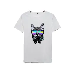 Лето Harajuku животное 3D DJ кошка принт рубашка с круглым вырезом футболка с коротким рукавом Мужчины Женщины Топы друг девочки футболка