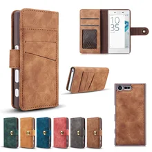 Luxury Retro Leather Flip Case Wallet for Sony Xperia XZ F8332 F8331 2 in 1 Detachable Magnet Back Cover for Coque Sony Xz Case