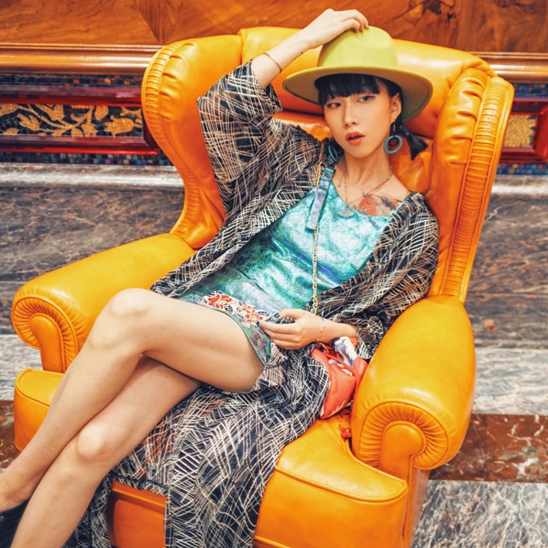 

BT250 Original Design 2017 special burn-out chiffon fabric black oversized long printed chiffon cardigan kimono shirt women