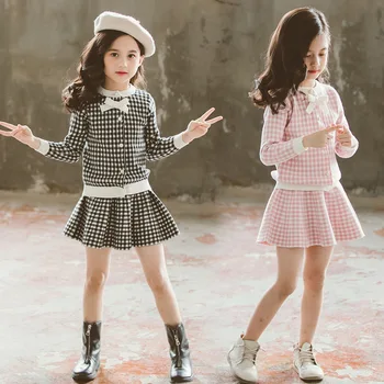 

knit sweater+tutu skirt autumn winter 2019 girls clothing sets fashion bow