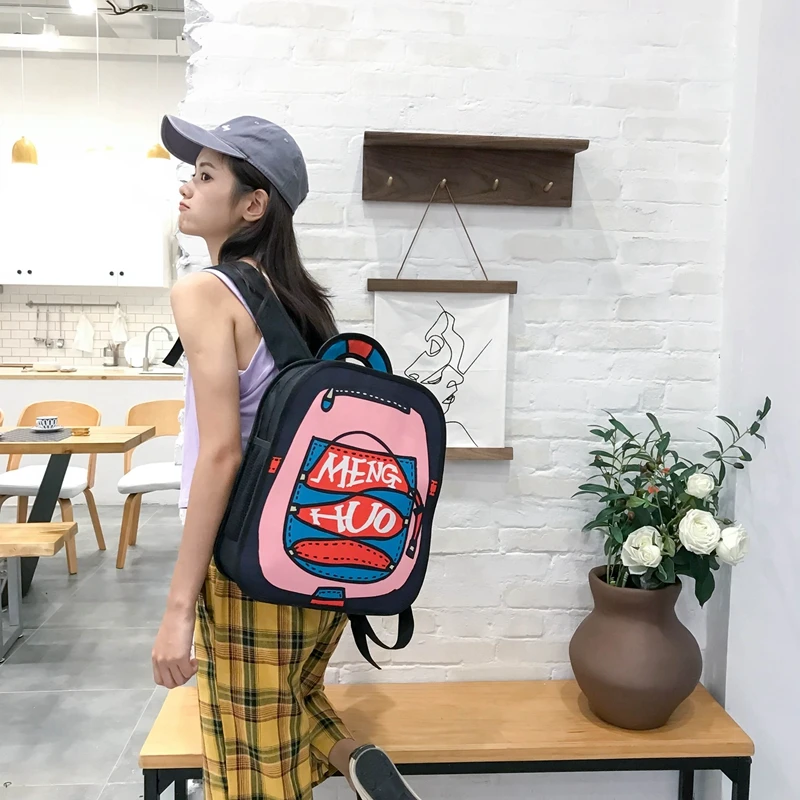 Menghuo New 3D Anime Cartoon Women Backpack School Bag Nylon 2D Style Travel Drawing Book Backpack Mochilas for Teenagers Gilrs (37)