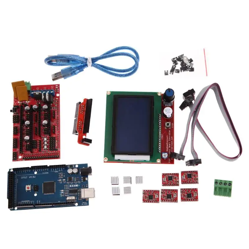 

3D Printer Kit RAMPS 1.4 MEGA2560 A4988 LCD 12864 Controller Board with FC flat cable USB cable For 3D Printer RepRap