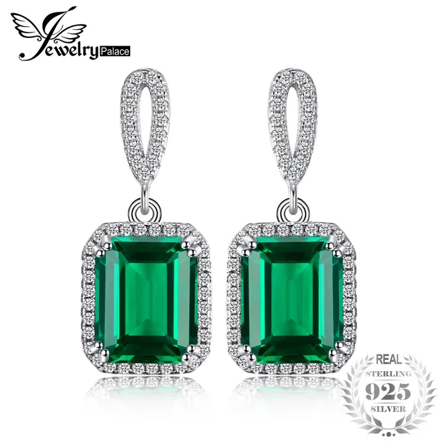 Jewelrypalace Luxury 8ct Created Emerald Drop Earrings Dangle Jewelrypalace Luxury 8ct Created Emerald Drop Earrings Dangle Genuine Real Solid Pure 925 Sterling Silver New