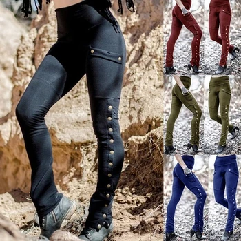 

Europe America Rivet Split Sexy Feet Pants Slim Stretch Pocket Pencil Pants Women Female Streetwear High Waist