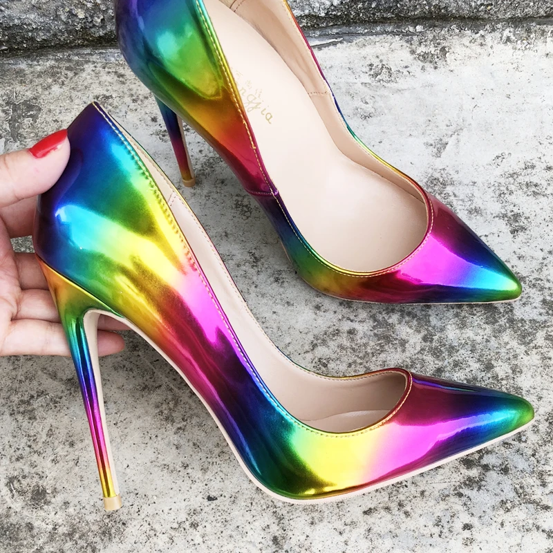 

2019 Fashion free shipping Women lady Rainbow Patent leather Poined Toe Stiletto high heel pump HIGH-HEELED SHOES Wedding shoes