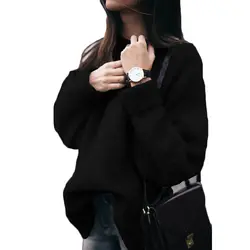 Модные женские новые свободные эластичность вязаный свитер джемпер Винтаж О-образным вырезом с длинным рукавом толстые с рукавами