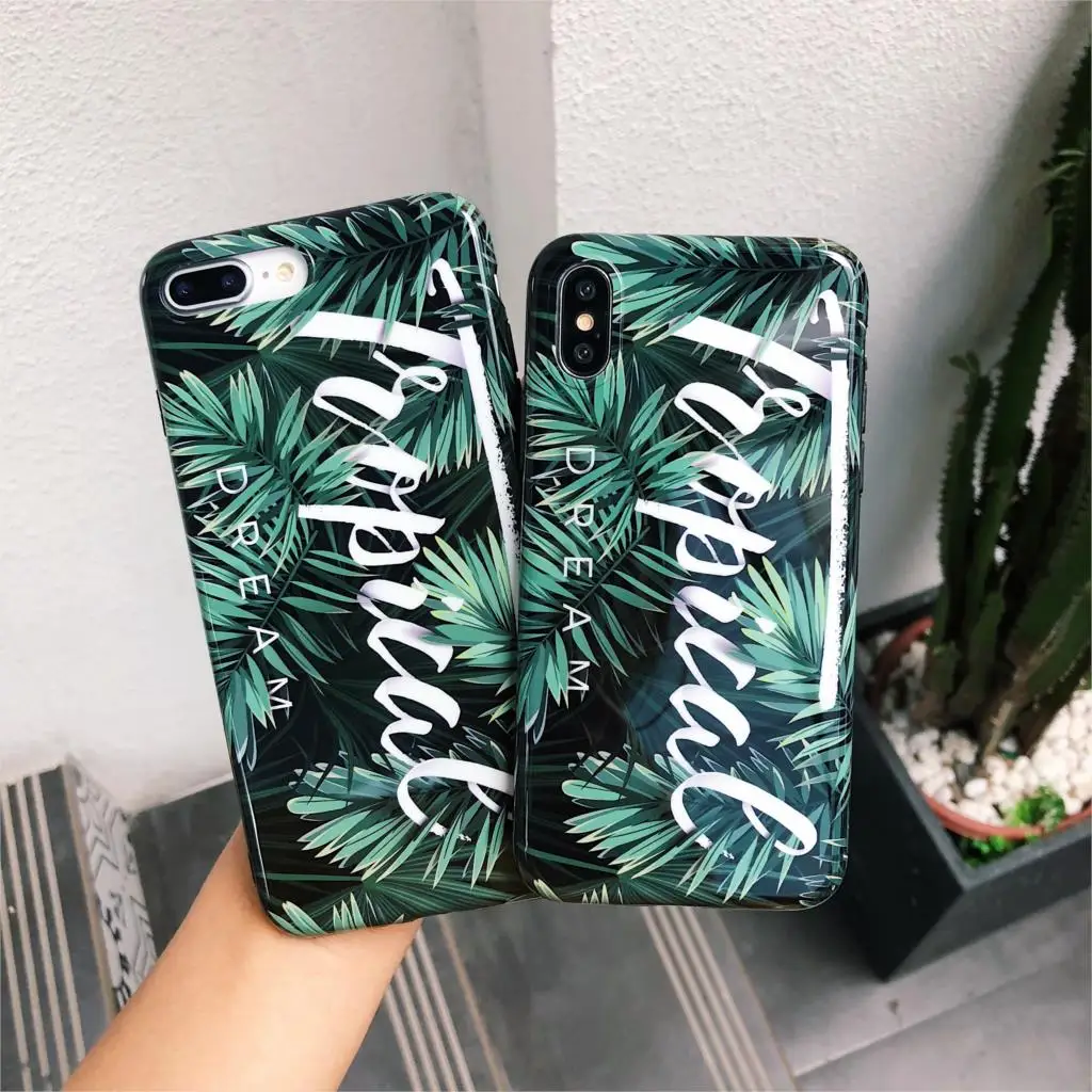 

Tropical dream Green leaves Funda for iphone 7 Case Summer Hello IMD Phone Case for iphone 6 6S 7 8 Plus X XR XS Max Cover