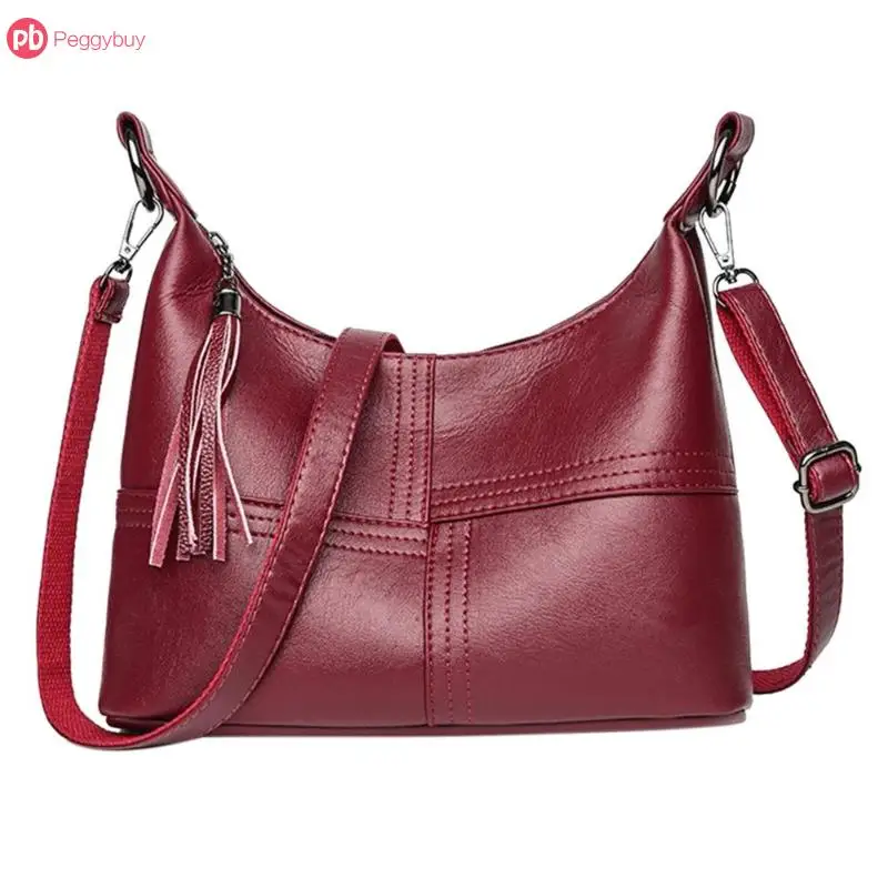 Женская Повседневная сумка-мессенджер с кисточками на молнии, женская сумка через плечо, простая повседневная женская сумка из искусственной кожи, сумки на плечо, Mochila Feminina - Цвет: Красный