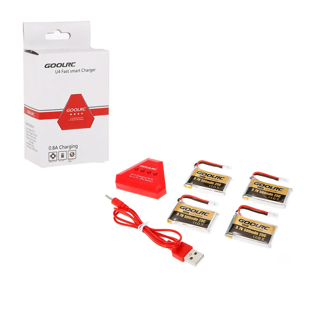 

Syma lipo Battery 4pcs 500mAh 3.7V 25C LiPo Battery with 4 in 1 USB Charger for Syma X5 X5SW X5C X5C-1 RC Quadcopter