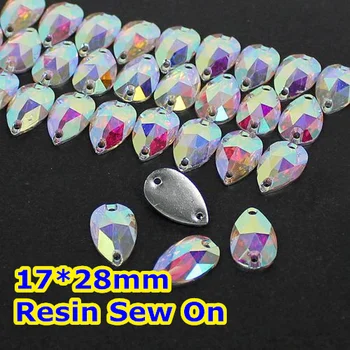 

Free Shipping~!AAA+ 100pcs/Lot, 17*28mm Crystal AB sew on teardrop flat back resin sew on stones