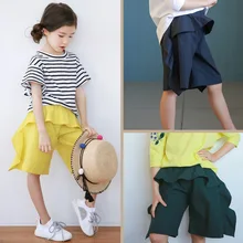 Новинка года; модные шорты для девочек детские хлопковые шорты детские брюки с оборками свободные летние брюки для малышей детская юбка; брюки#1002