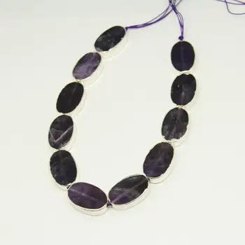 

20x30mm Plated Silvery Bails Purple Quartz Oval Beads For Necklace Strand,Natural Crystals Stones Middle Drilled Spacer Beads
