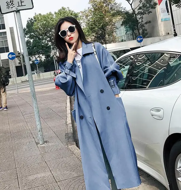 2018 Spring Autumn Korean trench coats female loose adjustable waist