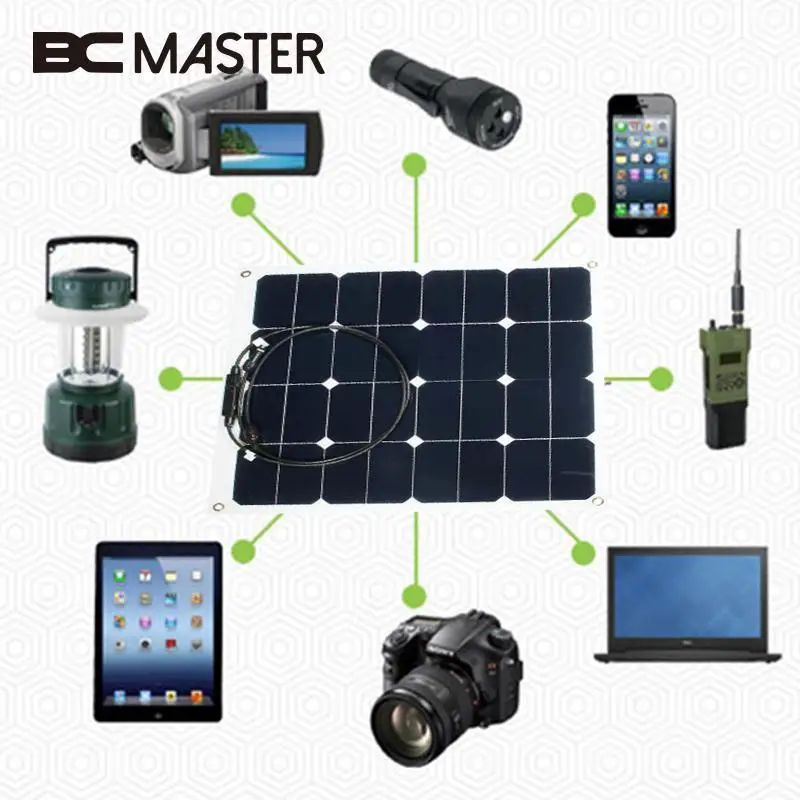 BCMaster высокое качество эффективность 12 в 50 Вт Sunpower мягкие полу гибкие солнечные