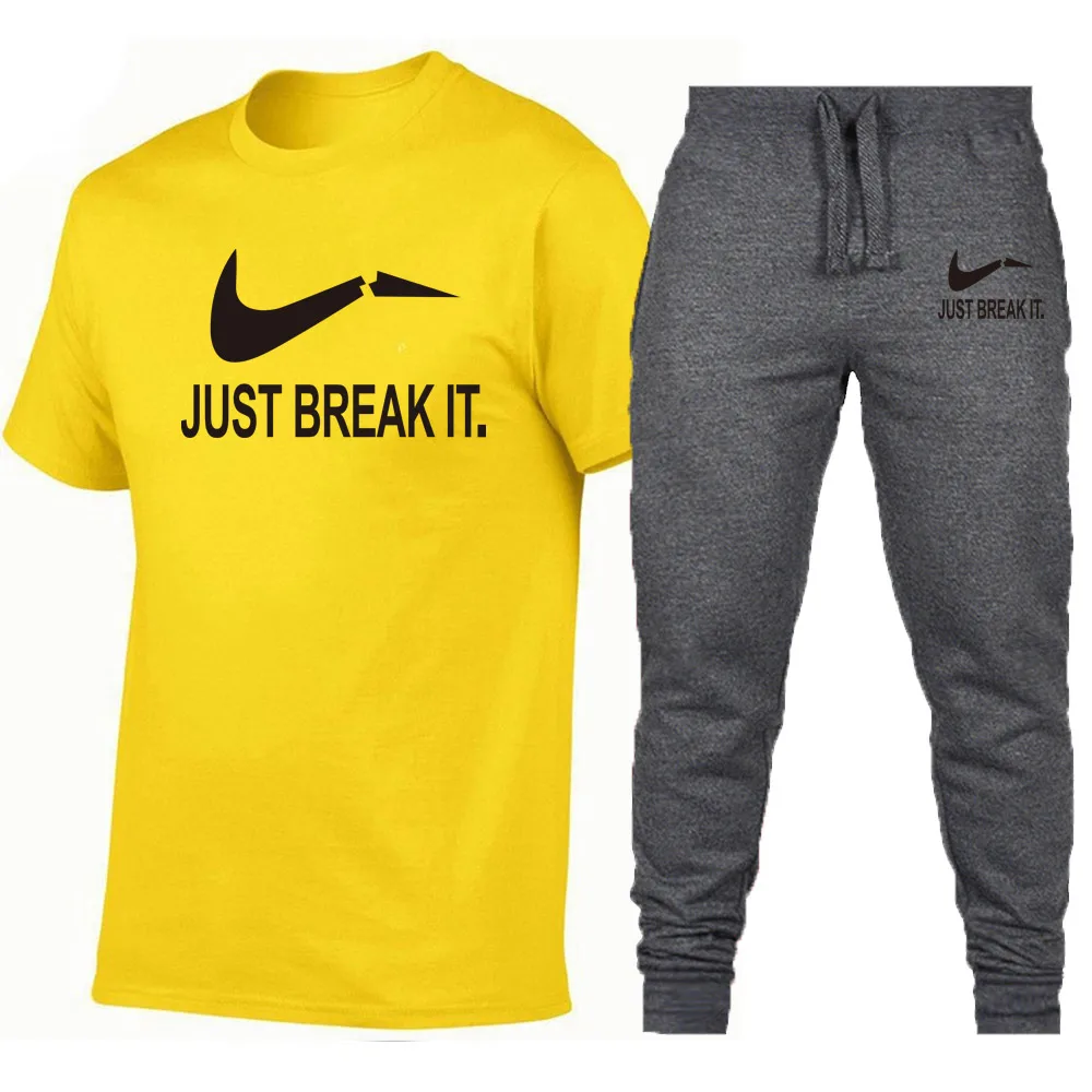 

New Cotton Brand LOGO Printing T shirt Casual Men Sport suit JUST BREAK IT T shirt+Sweatpants Suits Casual clothing