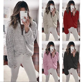 

Women Zipper Warm Fluffy Coat Fleece Fur Coat Outerwear Sweatshirts Hoodie Short S125