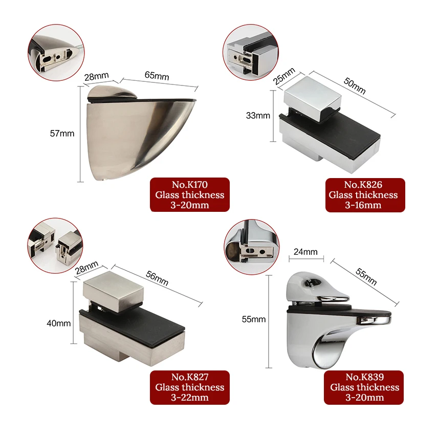 KAK Zinc Alloy Adjustable Glass Clamps Glass Plated Brackets Chrome Alloy Shelf Holder Support Clamp for Shelves glass shelf clamp holder glass fasteners