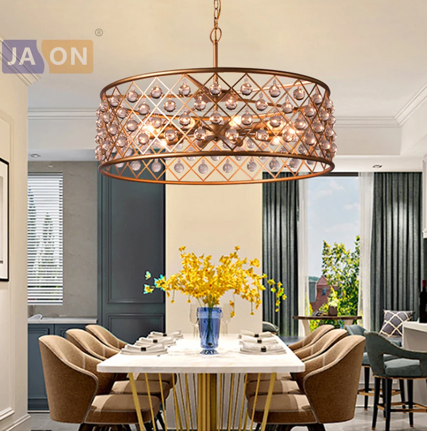 Led E14 American Iron Crystal Golden Clear Chandelier Lighting Lamparas De Techo Suspension