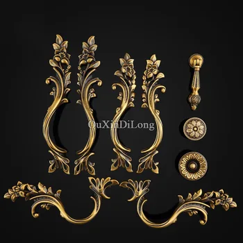 

Top Quality 10PCS Furniture Handles European Antique Pure Brass Drawer Wardrobe Cupboard Kitchen Cabinet Door Pull Handles Knobs