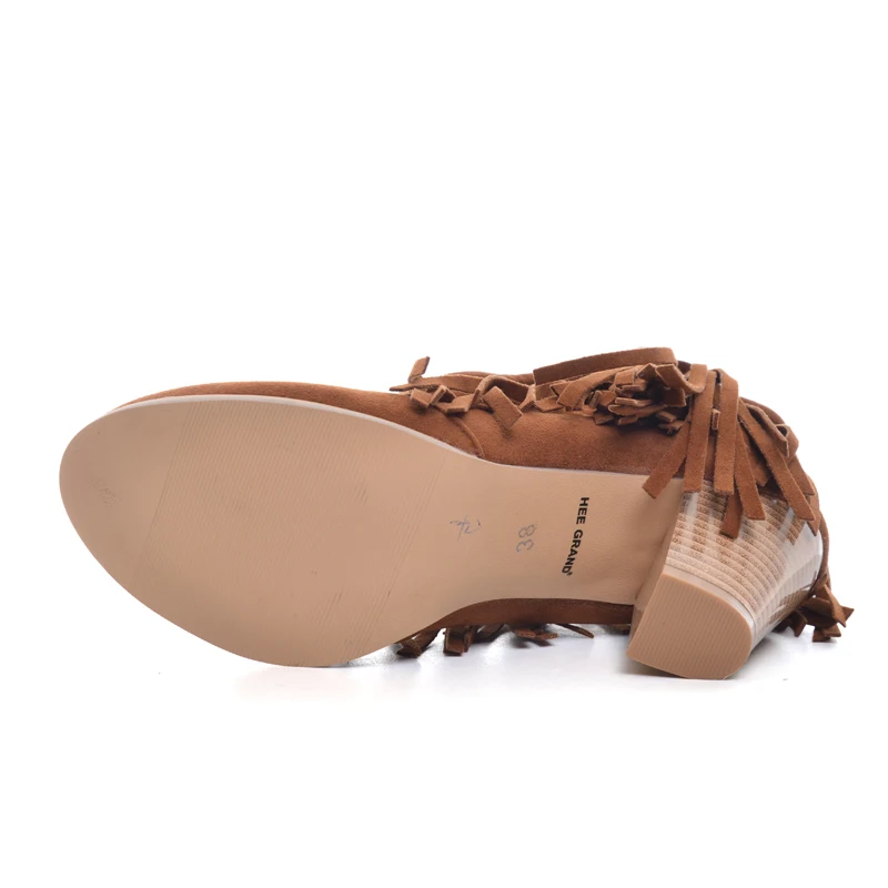 Hee grand/женские ботильоны; коллекция года; сезон осень; бахрома высокие каблуки; сапоги; женские модные туфли-гладиаторы с кисточками; женская обувь; размеры 34-43; XWX483
