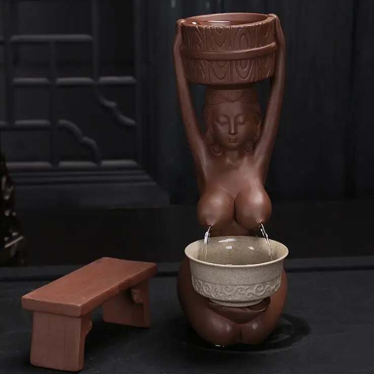 

New Tea Filter Holder Chinese Purple Clay Tea Pet Big Tits Girl Tea Divider Water Spray Tea Accessories Home Decoration Breasts