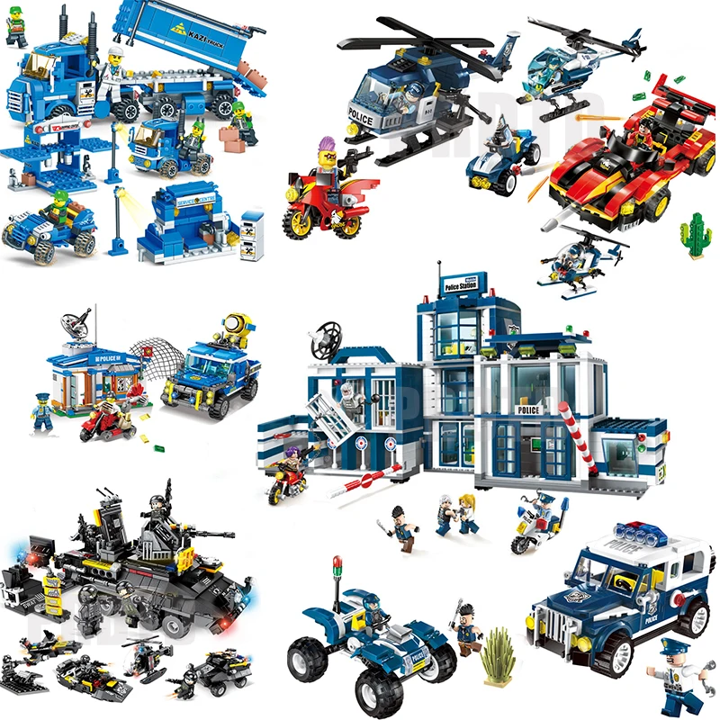 

City series compatible legoed Mobile Command Center SWAT Police mobile station sets truck set jail car building blocks kid toys