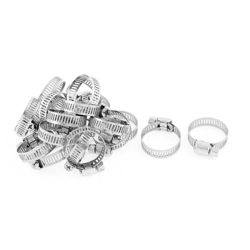 

16-25mm Adjustable Stainless Steel Pipe Drive Hose Clamp Hoop 20 Pcs