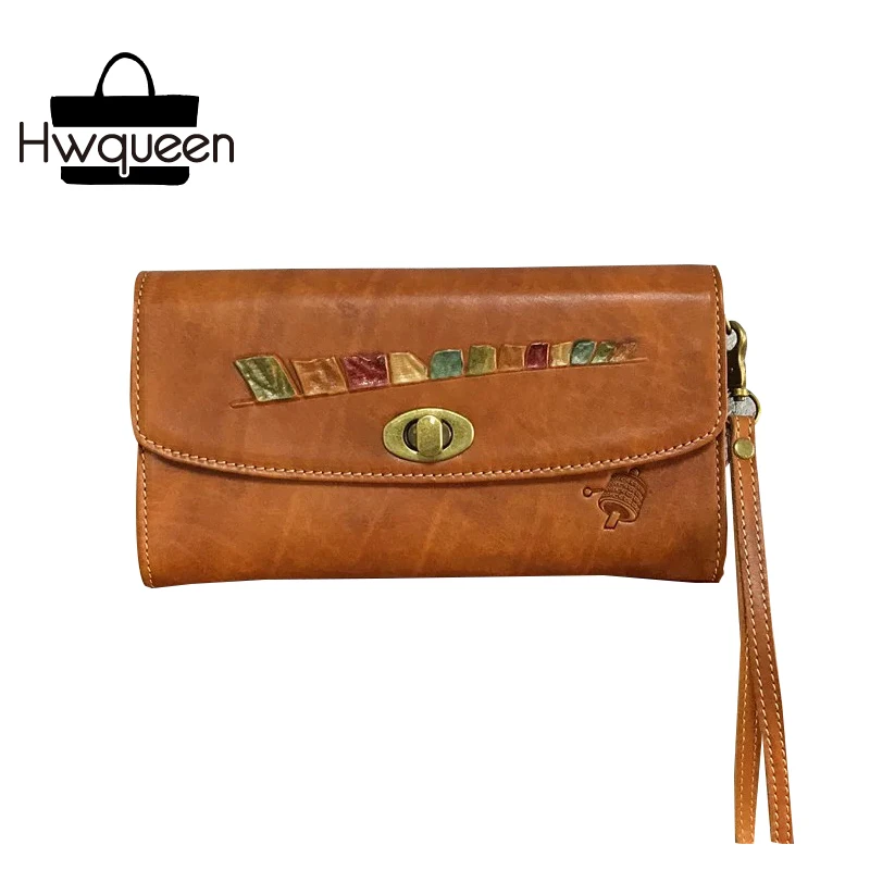 

Three-way Vintage Designer Genuine Leather Women Tan Clutch Purse Small Shoulder Bag Natural Cowhide Ladies Girls Wristlets Bag