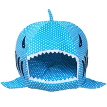 Рождество год точка синий домашних животных кровати теплый мягкий домик для собак спальный мешок в виде акулы кровати для больших собак кошка домик для кошки питомников