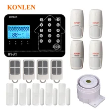 KONLEN домашняя охранная wifi GSM PSTN система сигнализации комплекты беспроводной PIR датчик двери дистанционного управления, проводной сирена АВТО SMS App