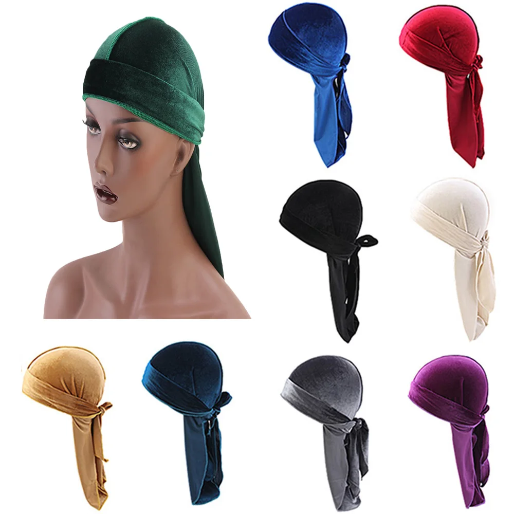 New-Material-Durag-Men-s-Velvet-Durags-Bandana-Turban-Doo-rag-Biker-Headwear-Headband-Pirate-Hat 
