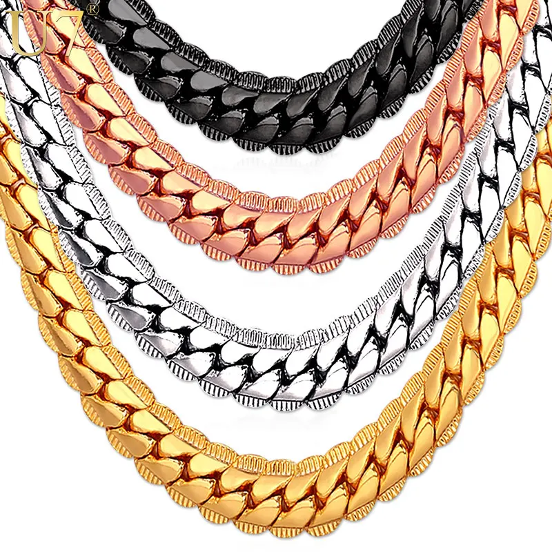 U7 Men Chunky Snake Curb Chain Necklace Gold Plated Black Tone Link