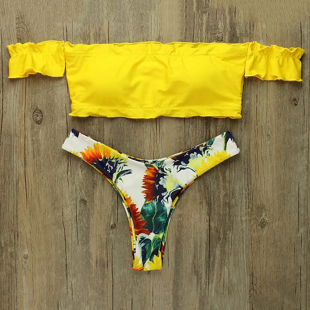 

Sexy Bikini Set 2019 Women Yellow Thong Swimsuit Brazilian Swimwear Female Bathing Suit Mayo Beach Biquini Bathers Biquine